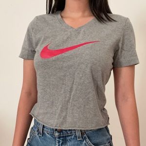 Cropped Gray Nike T-Shirt w/ Center Swoosh